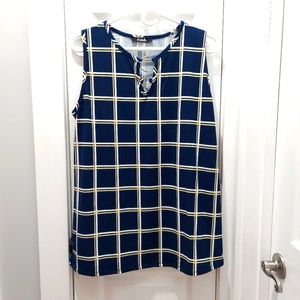 Arabella Top Blue White Soft Yellow Sleeveless Round Neckline Size 1X